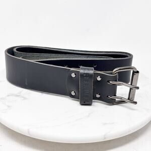 Greenlee 2" Black Leather Belt‎ Steel Roller Double-Pronged Buckle 52" Length